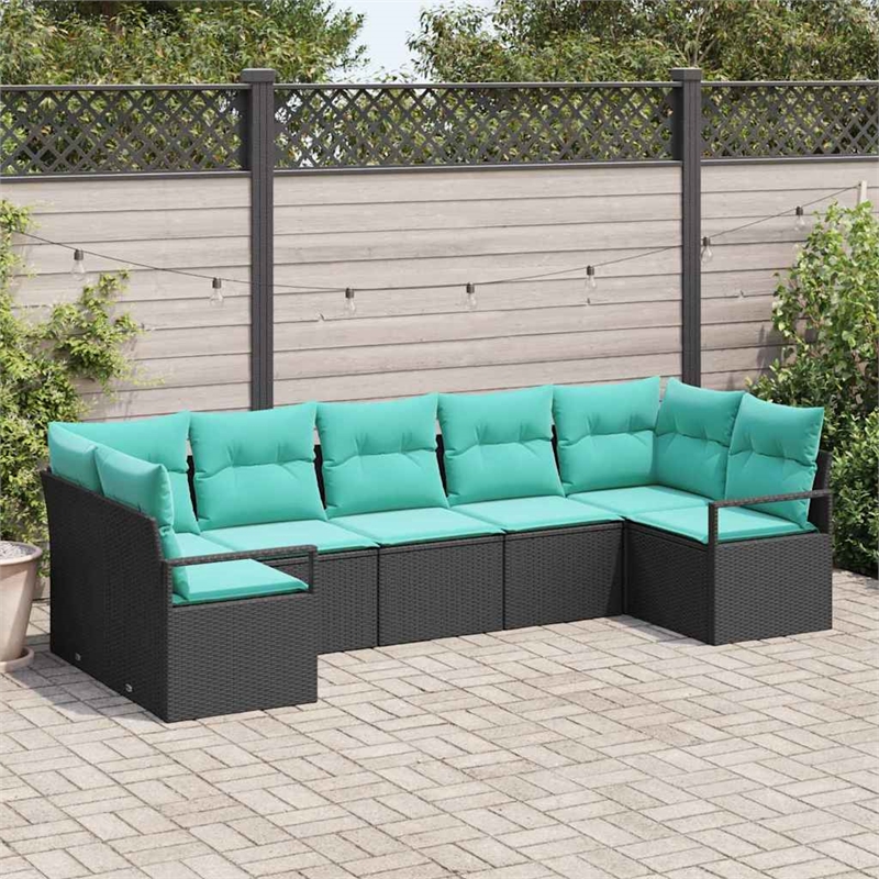Afuera Living 7 Piece Black & Turquoise Poly Rattan Garden Sofa Set