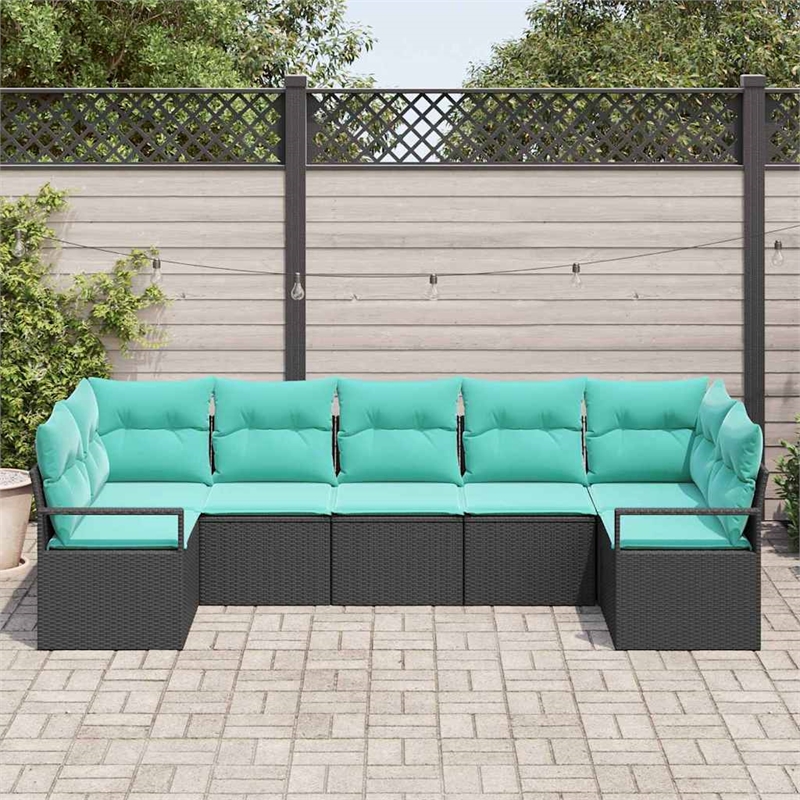 Afuera Living 7 Piece Black & Turquoise Poly Rattan Garden Sofa Set