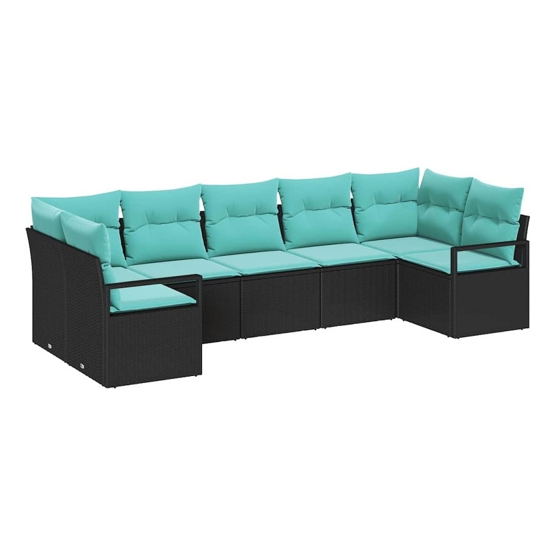 Afuera Living 7 Piece Black & Turquoise Poly Rattan Garden Sofa Set
