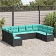 Afuera Living 9 Piece Black & Turquoise Poly Rattan Garden Sofa Set