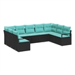 Afuera Living 9 Piece Black & Turquoise Poly Rattan Garden Sofa Set