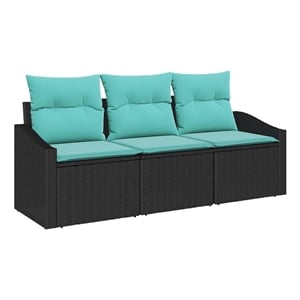 Afuera Living 3 Piece Black & Turquoise Poly Rattan Garden Sofa Set