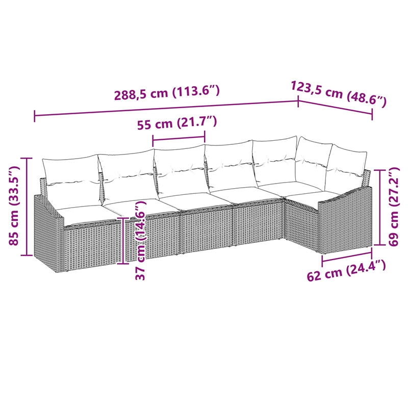 Afuera Living 6 Piece Black & Turquoise Poly Rattan Garden Sofa Set