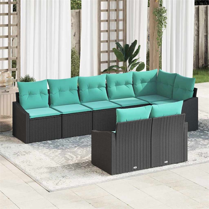 Afuera Living 8 Piece Black & Turquoise Poly Rattan Garden Sofa Set