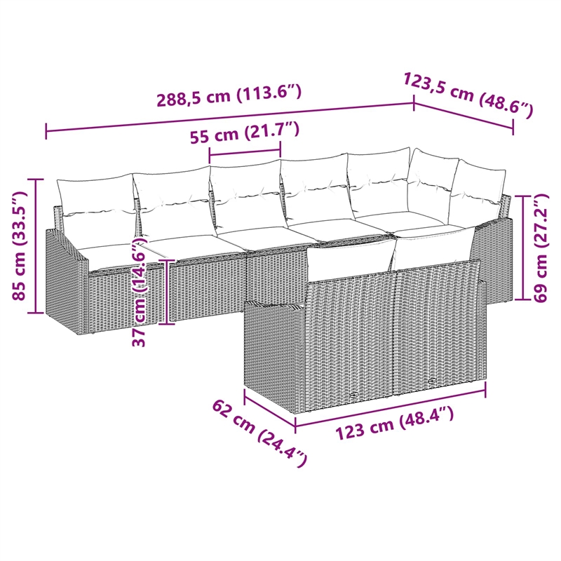 Afuera Living 8 Piece Black & Turquoise Poly Rattan Garden Sofa Set