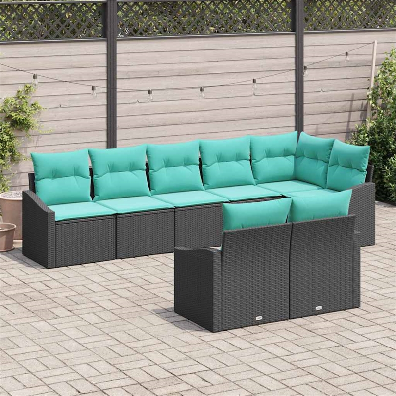 Afuera Living 8 Piece Black & Turquoise Poly Rattan Garden Sofa Set