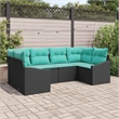 Afuera Living 6 Piece Black & Turquoise Poly Rattan Garden Sofa Set