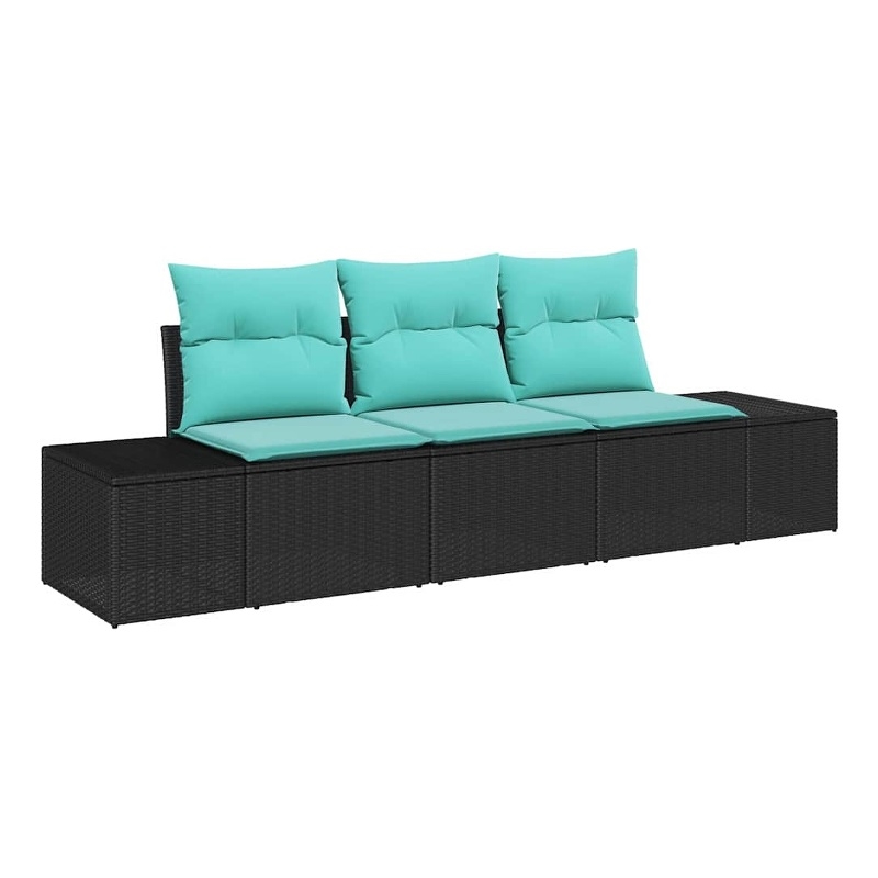 Afuera Living 3 Piece Black & Turquoise Poly Rattan Garden Sofa Set