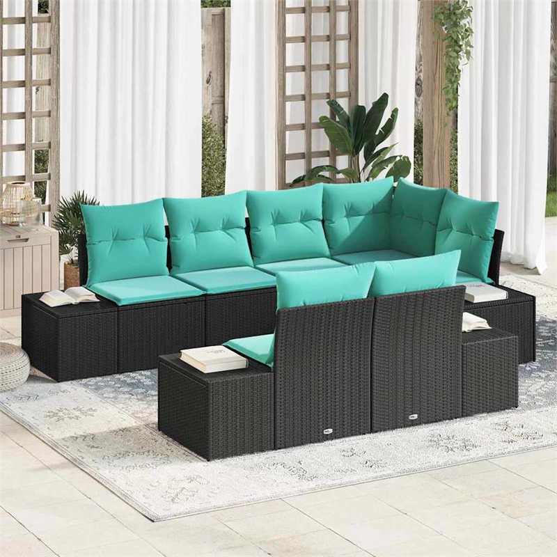 Afuera Living 7 Piece Black & Turquoise Poly Rattan Garden Sofa Set