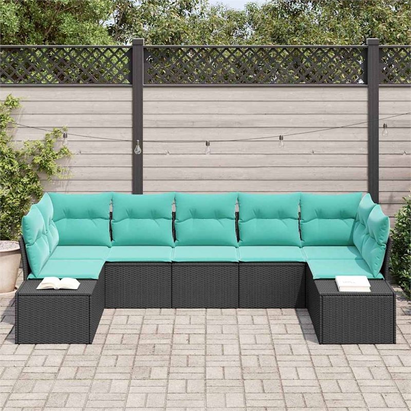 Afuera Living 7 Piece Black & Turquoise Poly Rattan Garden Sofa Set