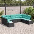 Afuera Living 9 Piece Black & Turquoise Poly Rattan Garden Sofa Set