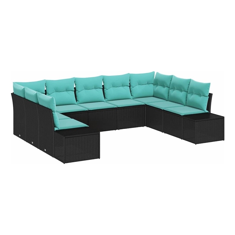 Afuera Living 9 Piece Black & Turquoise Poly Rattan Garden Sofa Set