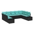 Afuera Living 9 Piece Black & Turquoise Poly Rattan Garden Sofa Set