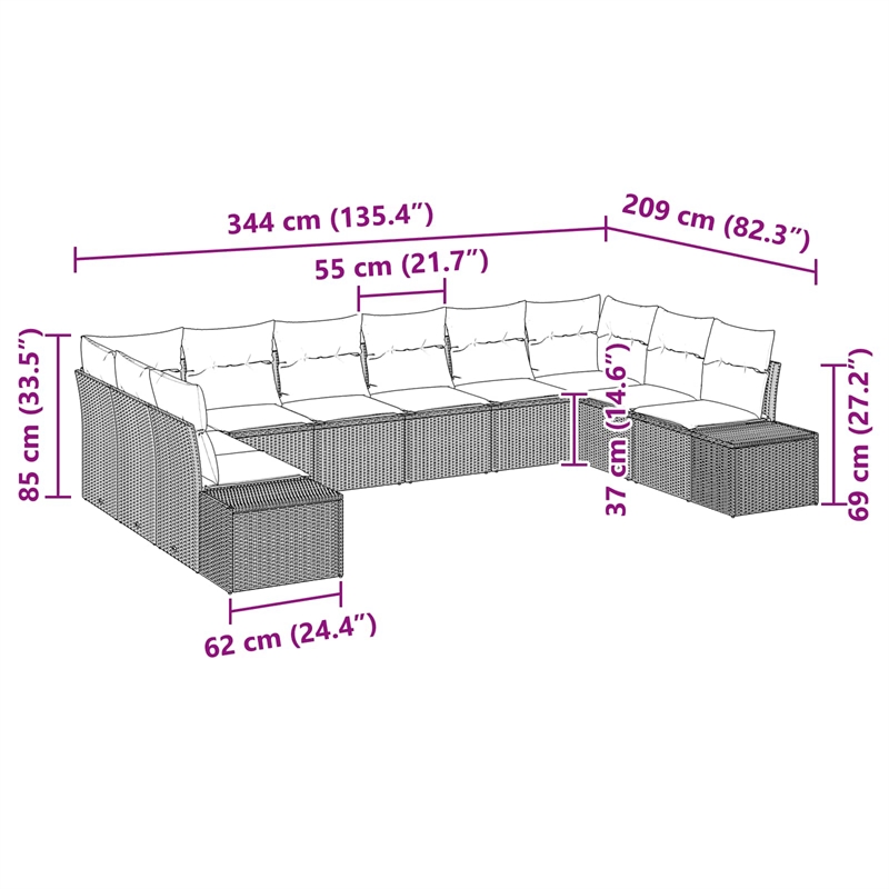 Afuera Living 10 Piece Black & Turquoise Poly Rattan Garden Sofa Set