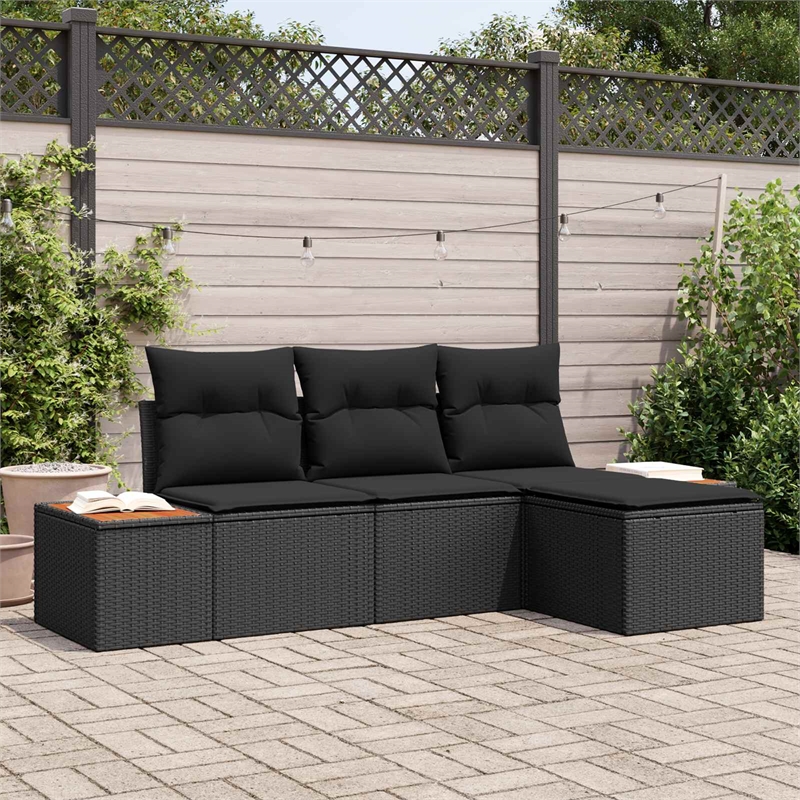 Afuera Living 4 Piece Black Poly Rattan Garden Sofa Set With Cushions