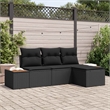 Afuera Living 4 Piece Black Poly Rattan Garden Sofa Set With Cushions