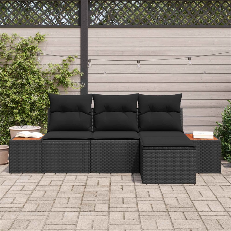 Afuera Living 4 Piece Black Poly Rattan Garden Sofa Set With Cushions