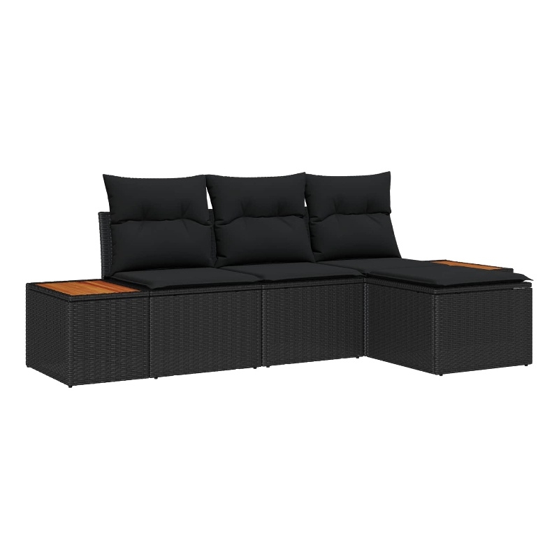 Afuera Living 4 Piece Black Poly Rattan Garden Sofa Set With Cushions