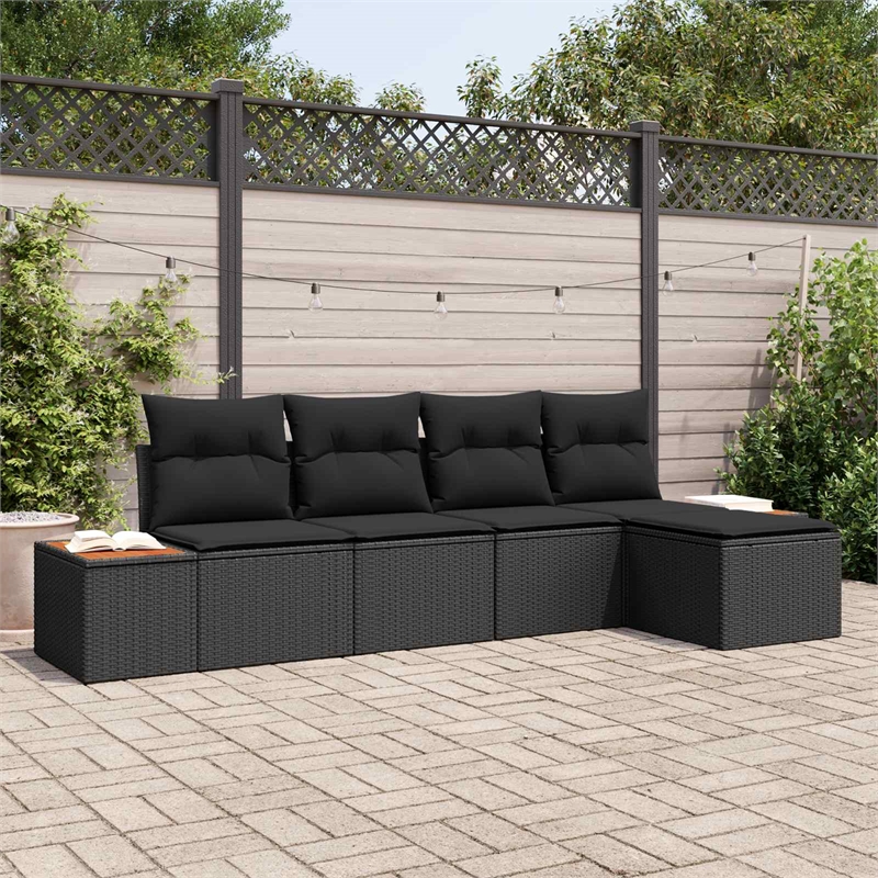 Afuera Living 6 Piece Black Poly Rattan Garden Sofa Set With Cushions