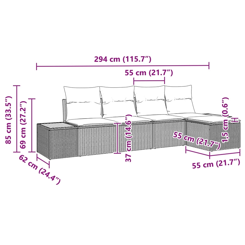 Afuera Living 6 Piece Black Poly Rattan Garden Sofa Set With Cushions