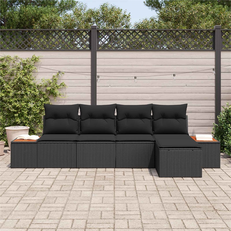 Afuera Living 6 Piece Black Poly Rattan Garden Sofa Set With Cushions