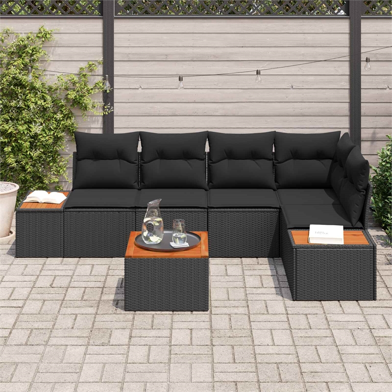Afuera Living 6 Piece Black Poly Rattan Garden Sofa Set With Cushions