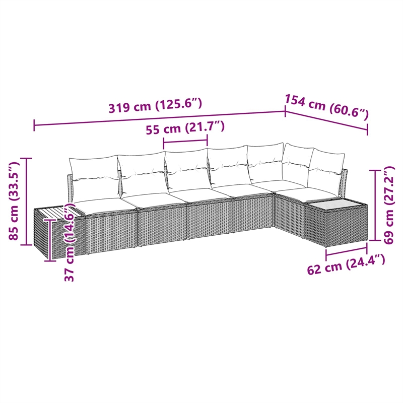 Afuera Living 6 Piece Black Poly Rattan Garden Sofa Set With Cushions