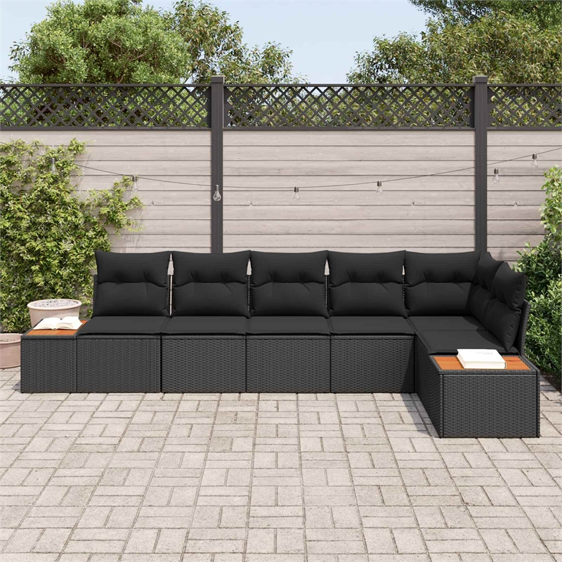 Afuera Living 6 Piece Black Poly Rattan Garden Sofa Set With Cushions
