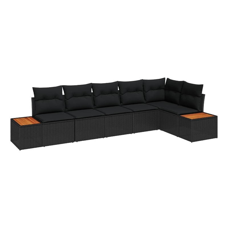 Afuera Living 6 Piece Black Poly Rattan Garden Sofa Set With Cushions
