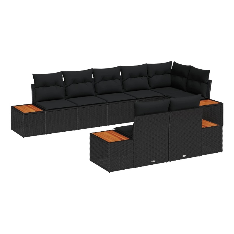 Afuera Living 8 Piece Black Poly Rattan Garden Sofa Set With Cushions