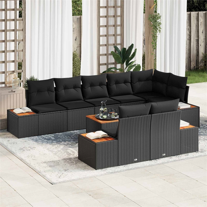 Afuera Living 8 Piece Black Poly Rattan Garden Sofa Set With Cushions