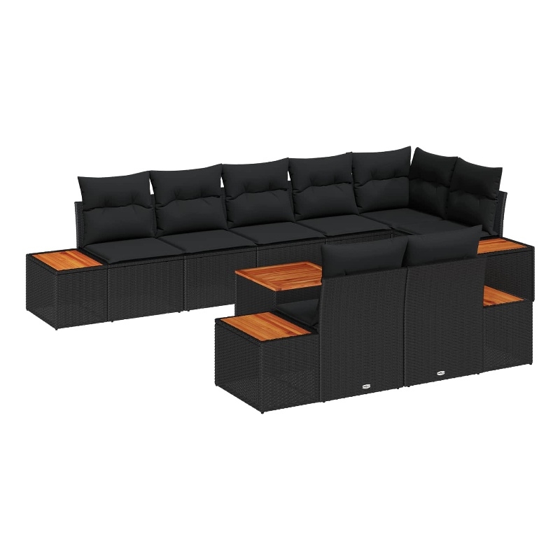 Afuera Living 8 Piece Black Poly Rattan Garden Sofa Set With Cushions