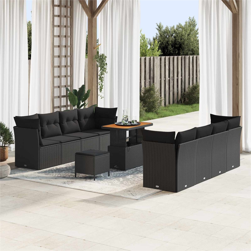 Afuera Living 11 Piece Black Poly Rattan Garden Sofa Set With Cushions