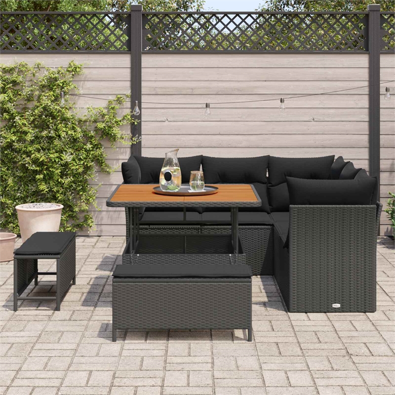 Afuera Living 8 Piece Poly Rattan & Powder-Coated Steel Garden Sofa Set in Black