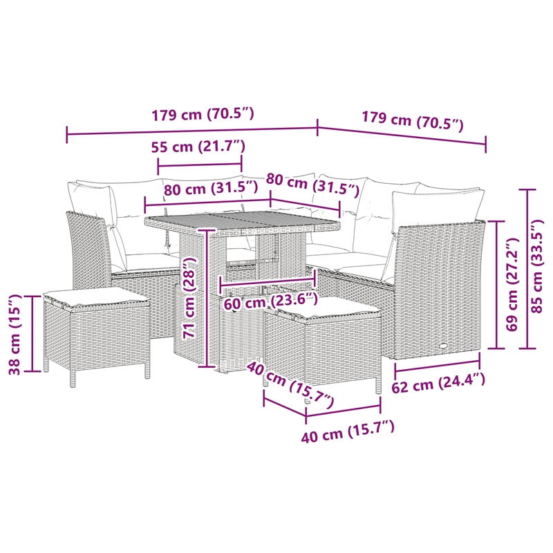 Afuera Living 8 Piece Poly Rattan & Powder-Coated Steel Garden Sofa Set in Black