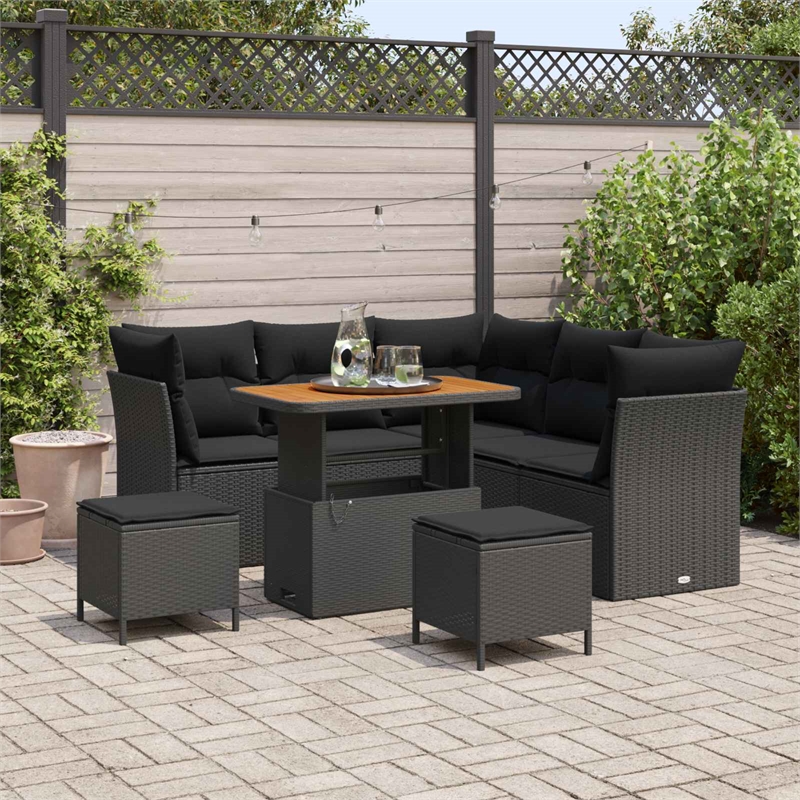 Afuera Living 8 Piece Poly Rattan & Powder-Coated Steel Garden Sofa Set in Black