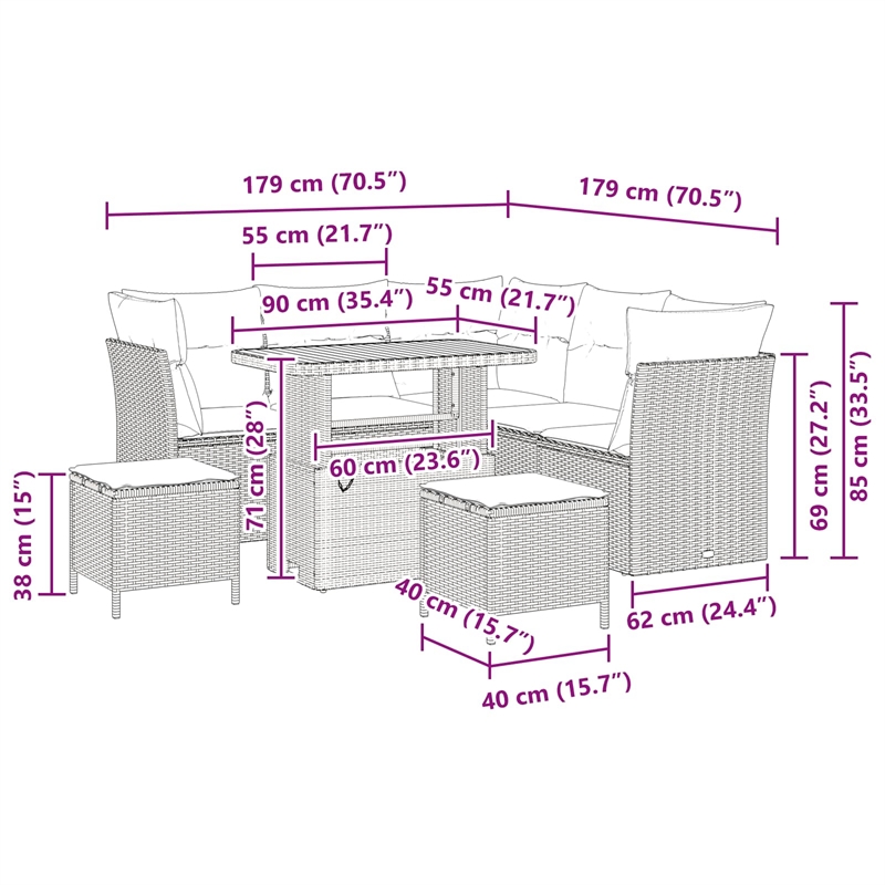 Afuera Living 8 Piece Poly Rattan & Powder-Coated Steel Garden Sofa Set in Black