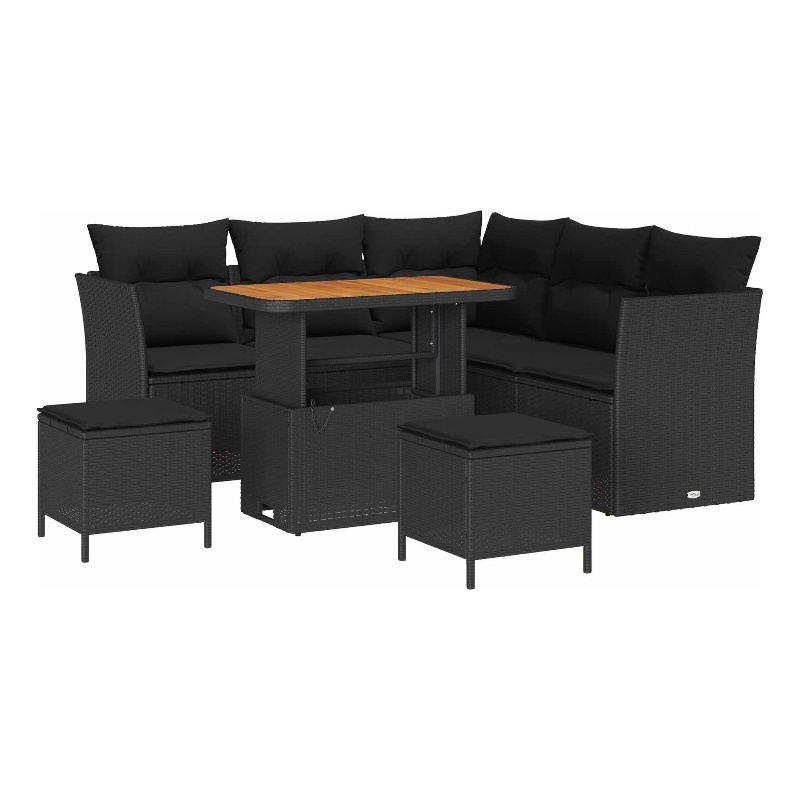 Afuera Living 8 Piece Poly Rattan & Powder-Coated Steel Garden Sofa Set in Black
