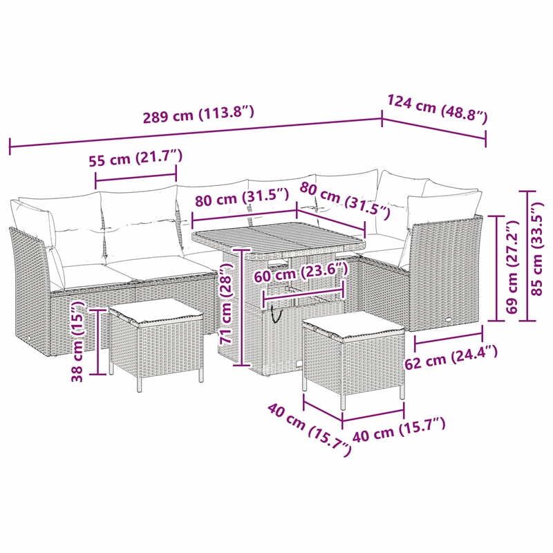 Afuera Living 9 Piece Poly Rattan & Powder-Coated Steel Garden Sofa Set in Black