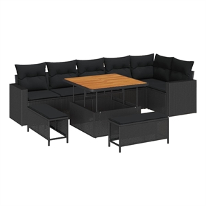 Afuera Living 11 Piece Black Poly Rattan Garden Sofa Set With Cushions