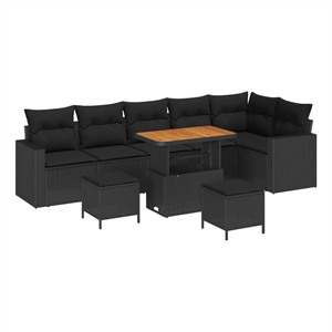 Afuera Living 11 Piece Black Poly Rattan Garden Sofa Set With Cushions