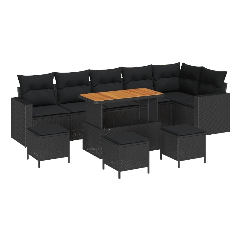 Afuera Living 12 Piece Black Poly Rattan Garden Sofa Set With Cushions
