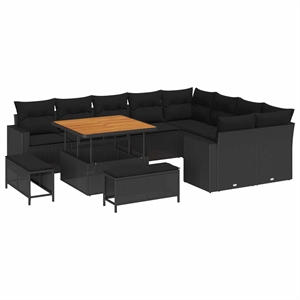 Afuera Living 13 Piece Black Poly Rattan Garden Sofa Set With Cushions