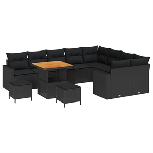 Afuera Living 13 Piece Black Poly Rattan Garden Sofa Set With Cushions