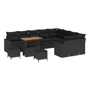 Afuera Living 13 Piece Poly Rattan Garden Sofa Set With Cushions in Black
