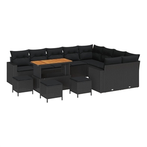 Afuera Living 14 Piece Poly Rattan Garden Sofa Set With Cushions in Black