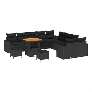 Afuera Living 17 Piece Poly Rattan Garden Sofa Set With Cushions in Black