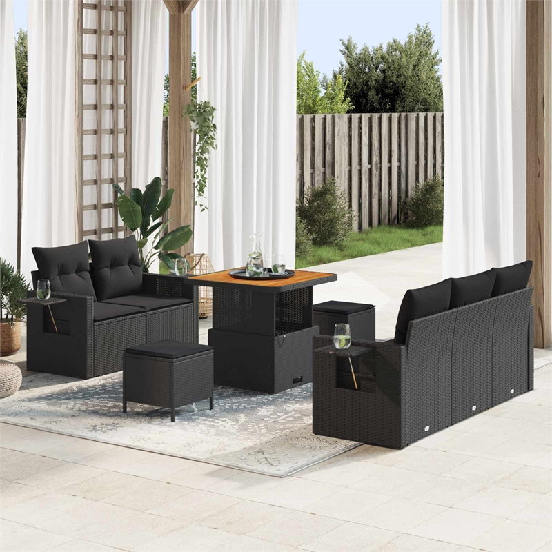 Afuera Living 10 Piece Poly Rattan Garden Sofa Set With Cushions in Black