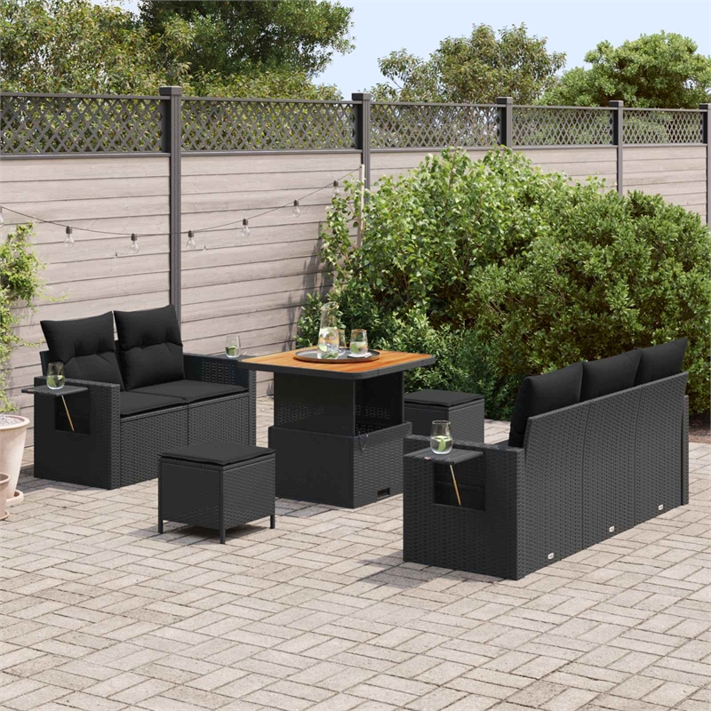 Afuera Living 10 Piece Poly Rattan Garden Sofa Set With Cushions in Black