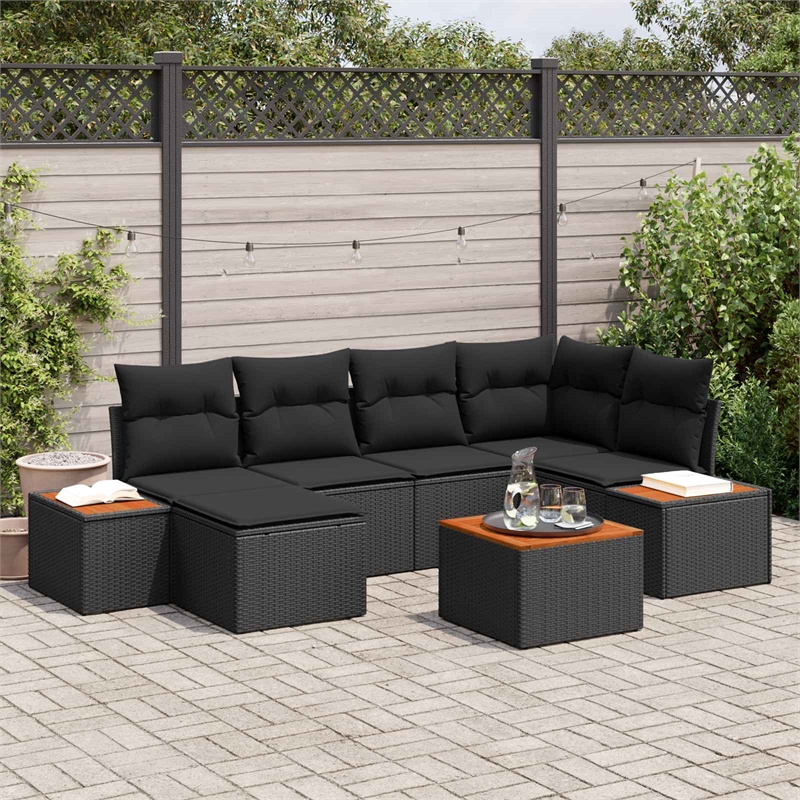 Afuera Living 7 Piece Black Poly Rattan Garden Sofa Set With Cushions
